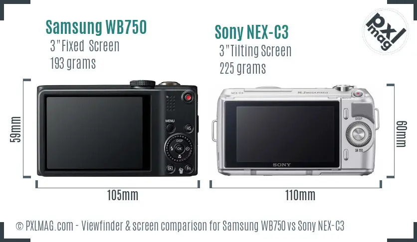Samsung WB750 vs Sony NEX-C3 Screen and Viewfinder comparison