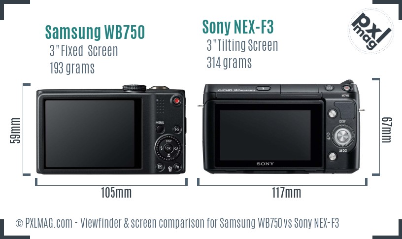 Samsung WB750 vs Sony NEX-F3 Screen and Viewfinder comparison