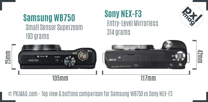 Samsung WB750 vs Sony NEX-F3 top view buttons comparison