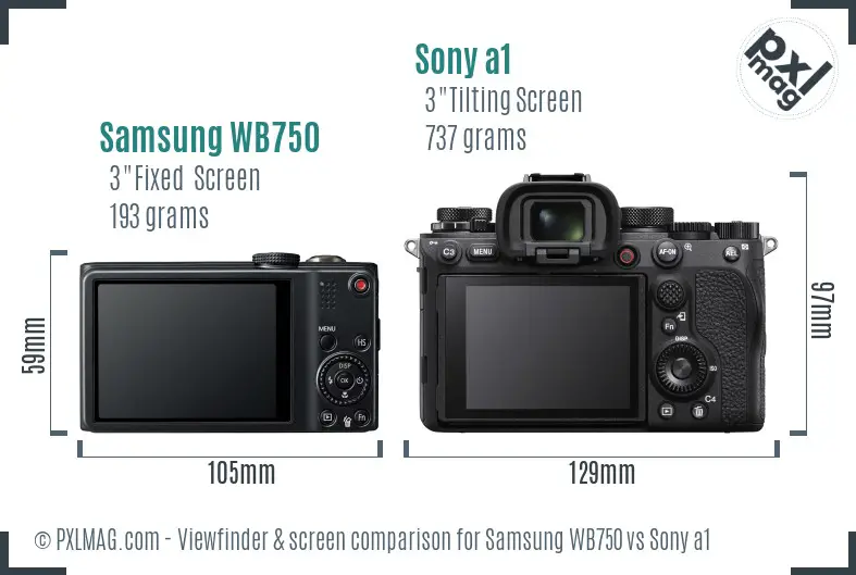 Samsung WB750 vs Sony a1 Screen and Viewfinder comparison