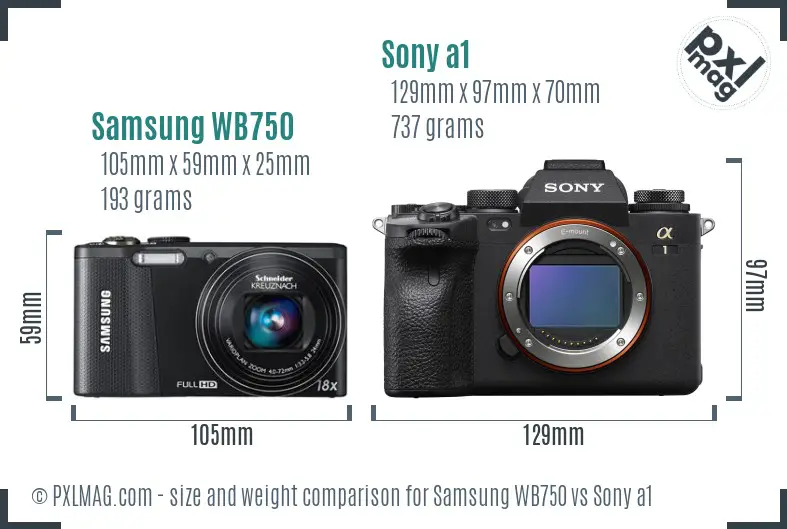 Samsung WB750 vs Sony a1 size comparison