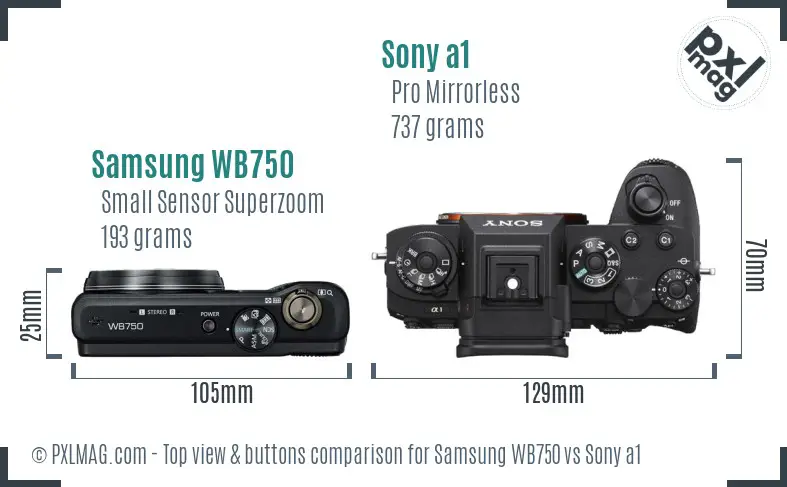 Samsung WB750 vs Sony a1 top view buttons comparison