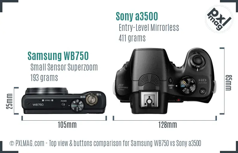 Samsung WB750 vs Sony a3500 top view buttons comparison
