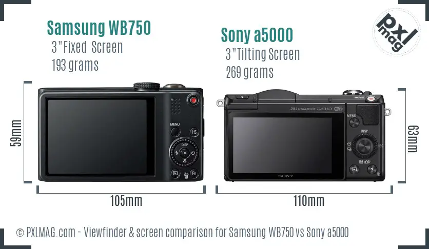 Samsung WB750 vs Sony a5000 Screen and Viewfinder comparison