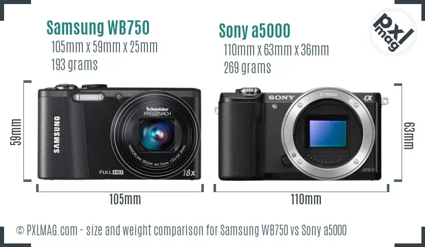 Samsung WB750 vs Sony a5000 size comparison