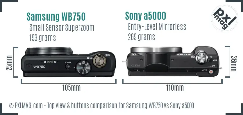 Samsung WB750 vs Sony a5000 top view buttons comparison