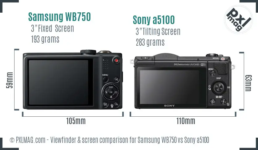 Samsung WB750 vs Sony a5100 Screen and Viewfinder comparison