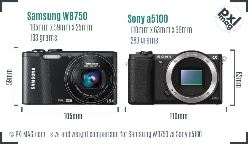 Samsung WB750 vs Sony a5100 size comparison