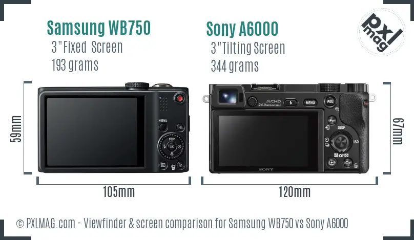Samsung WB750 vs Sony A6000 Screen and Viewfinder comparison