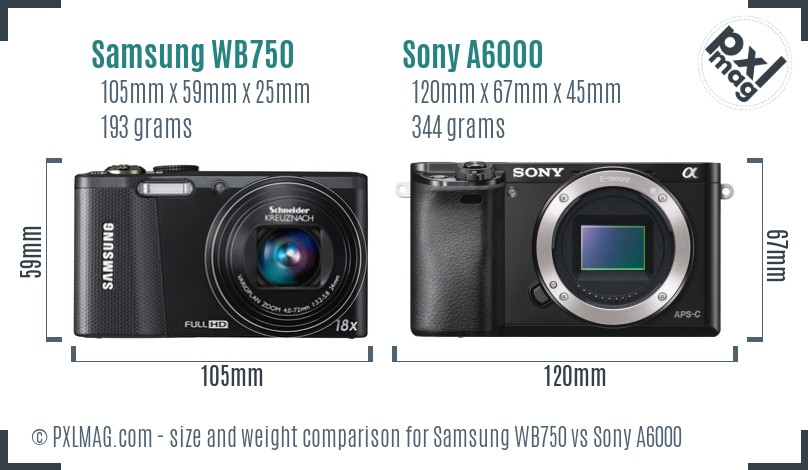 Samsung WB750 vs Sony A6000 size comparison