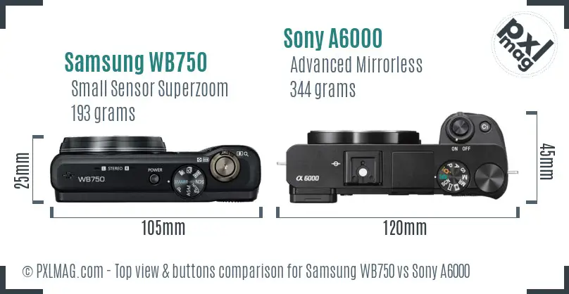 Samsung WB750 vs Sony A6000 top view buttons comparison