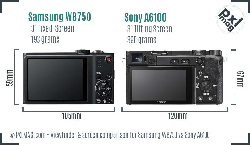 Samsung WB750 vs Sony A6100 Screen and Viewfinder comparison