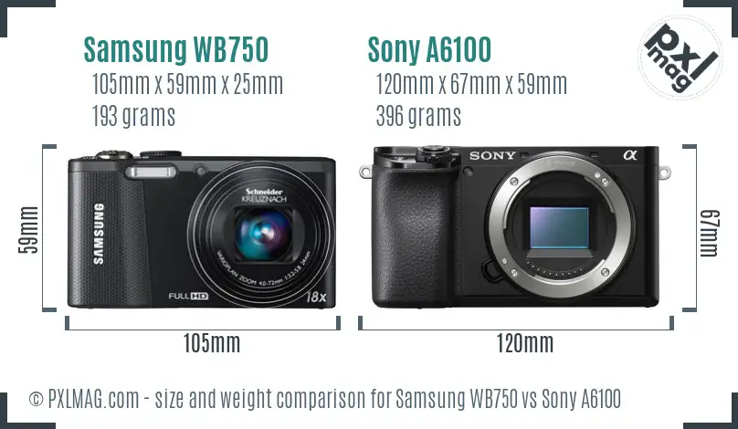 Samsung WB750 vs Sony A6100 size comparison