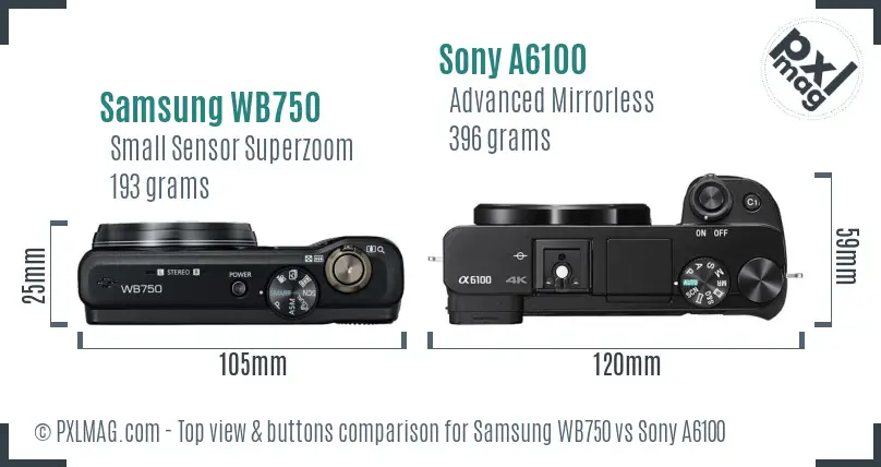 Samsung WB750 vs Sony A6100 top view buttons comparison