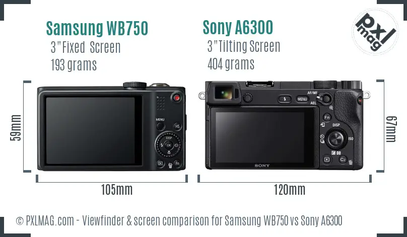 Samsung WB750 vs Sony A6300 Screen and Viewfinder comparison