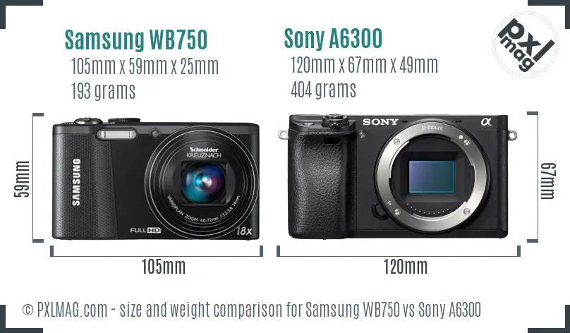 Samsung WB750 vs Sony A6300 size comparison