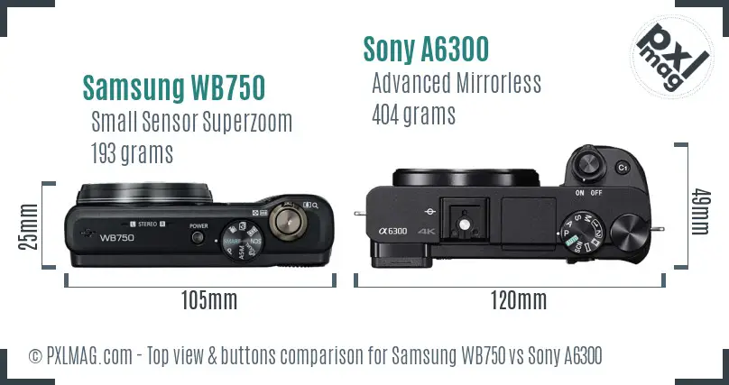 Samsung WB750 vs Sony A6300 top view buttons comparison