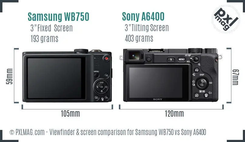 Samsung WB750 vs Sony A6400 Screen and Viewfinder comparison