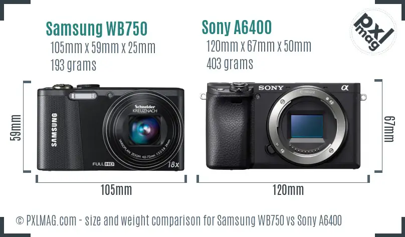 Samsung WB750 vs Sony A6400 size comparison