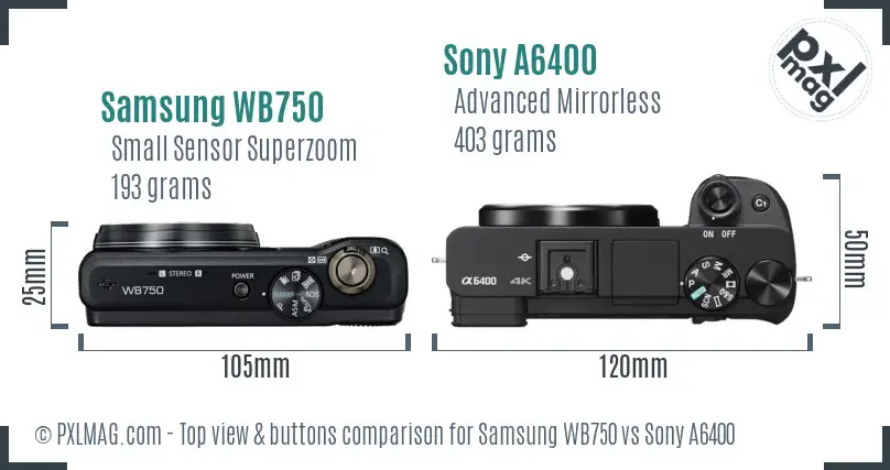 Samsung WB750 vs Sony A6400 top view buttons comparison