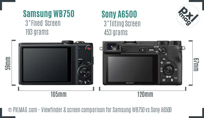 Samsung WB750 vs Sony A6500 Screen and Viewfinder comparison