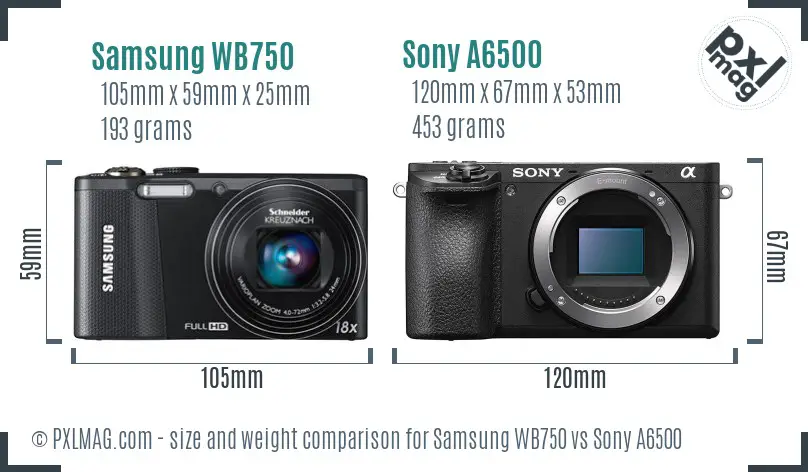 Samsung WB750 vs Sony A6500 size comparison