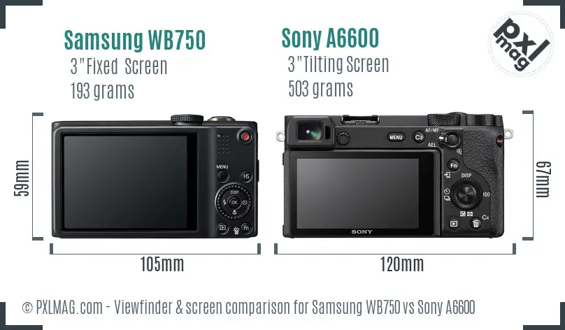 Samsung WB750 vs Sony A6600 Screen and Viewfinder comparison