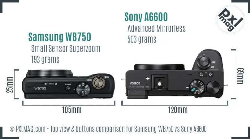 Samsung WB750 vs Sony A6600 top view buttons comparison