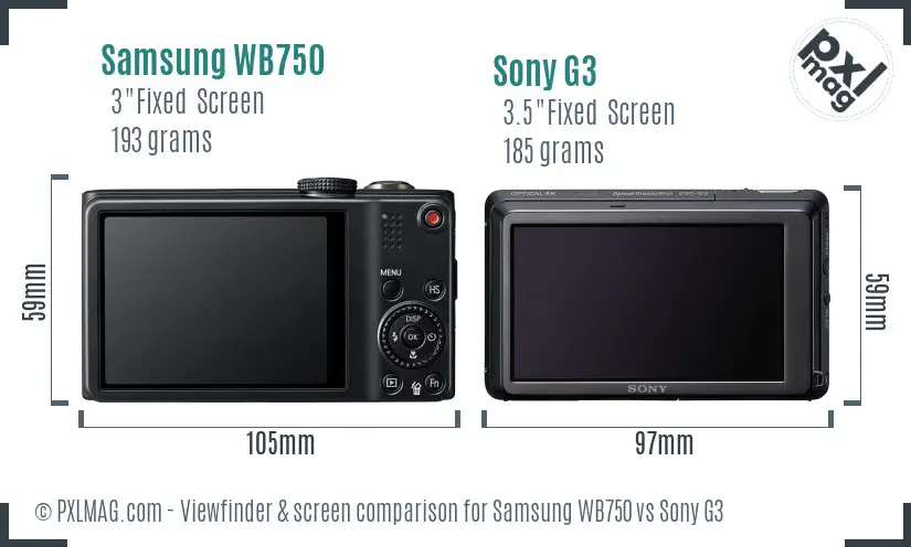 Samsung WB750 vs Sony G3 Screen and Viewfinder comparison