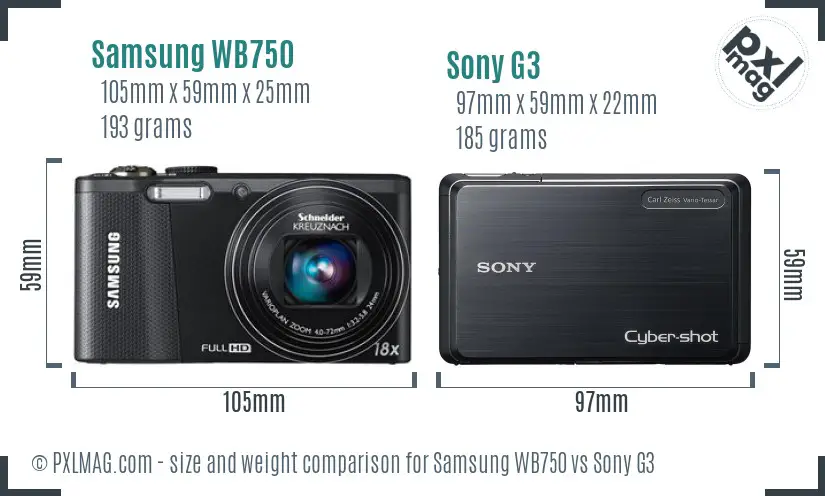 Samsung WB750 vs Sony G3 size comparison Samsung WB750 vs Sony G3 size comparison