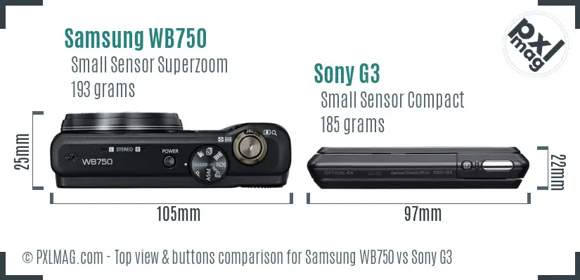 Samsung WB750 vs Sony G3 top view buttons comparison