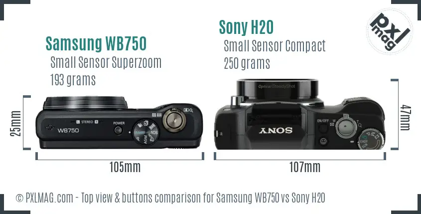 Samsung WB750 vs Sony H20 top view buttons comparison