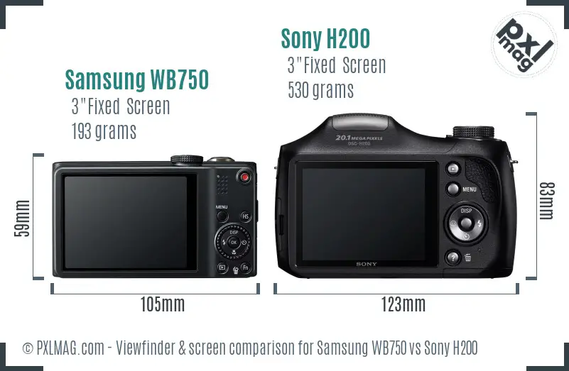 Samsung WB750 vs Sony H200 Screen and Viewfinder comparison
