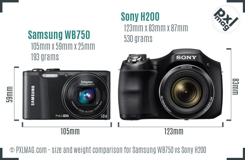 Samsung WB750 vs Sony H200 size comparison