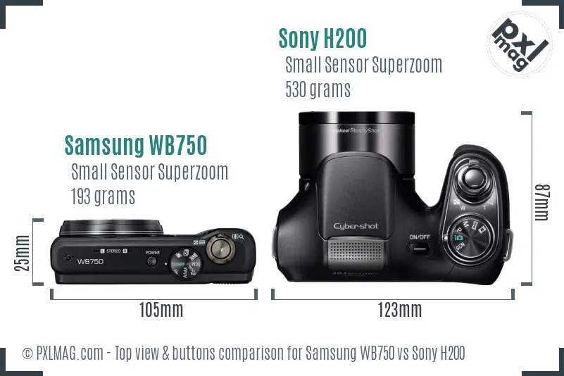 Samsung WB750 vs Sony H200 top view buttons comparison