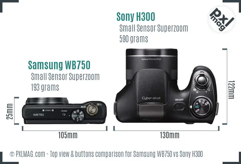 Samsung WB750 vs Sony H300 top view buttons comparison Samsung WB750 vs Sony H300 top view buttons comparison