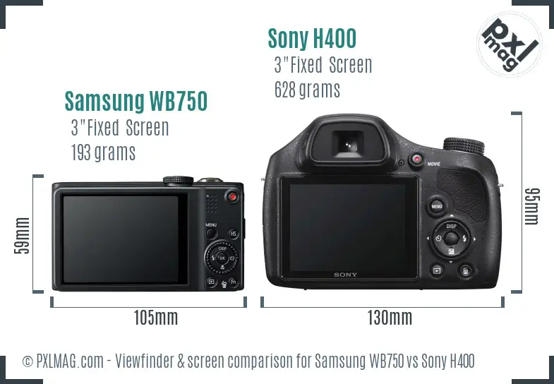 Samsung WB750 vs Sony H400 Screen and Viewfinder comparison