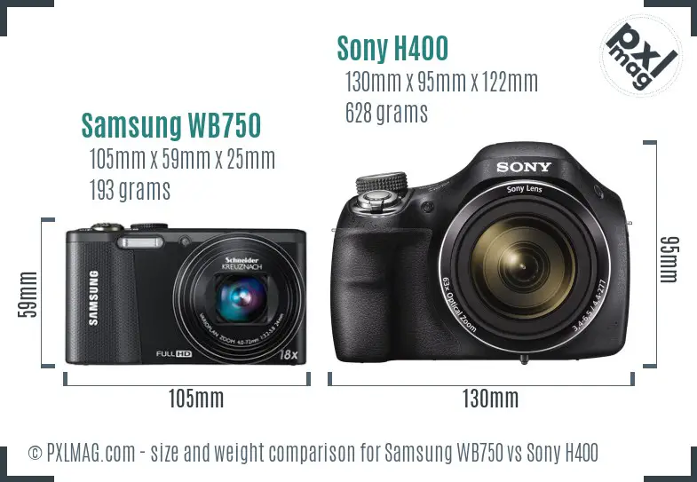 Samsung WB750 vs Sony H400 size comparison
