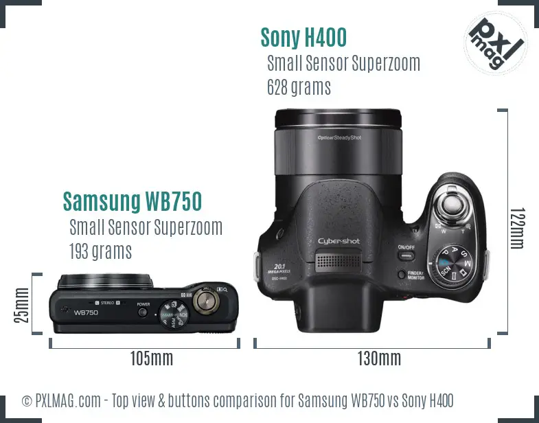 Samsung WB750 vs Sony H400 top view buttons comparison