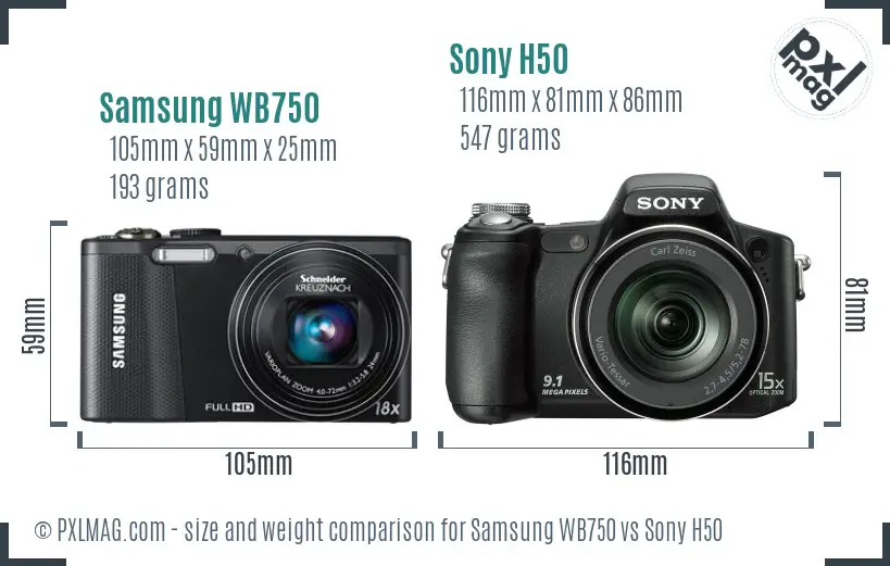 Samsung WB750 vs Sony H50 size comparison Samsung WB750 vs Sony H50 size comparison