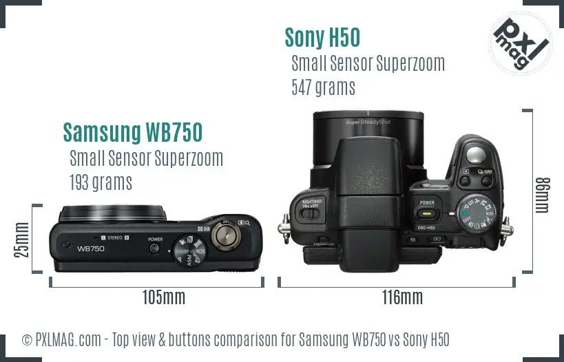 Samsung WB750 vs Sony H50 top view buttons comparison Samsung WB750 vs Sony H50 top view buttons comparison