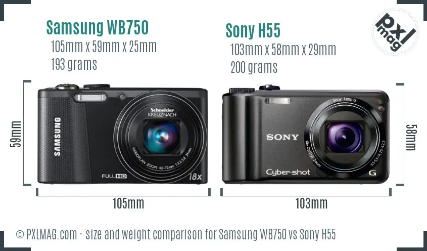 Samsung WB750 vs Sony H55 size comparison