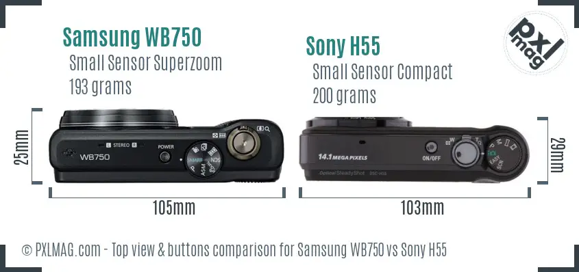 Samsung WB750 vs Sony H55 top view buttons comparison