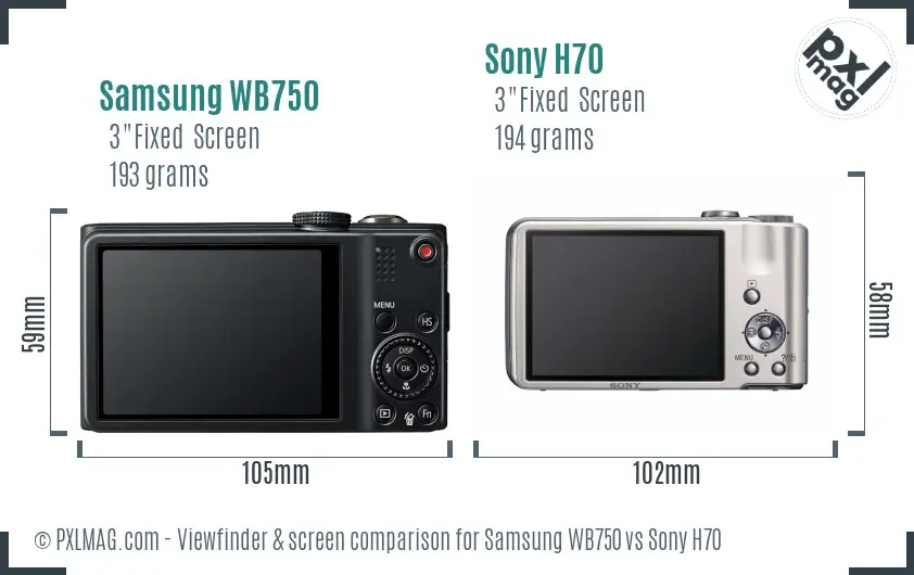 Samsung WB750 vs Sony H70 Screen and Viewfinder comparison