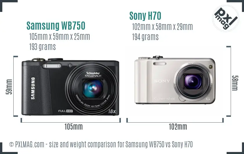 Samsung WB750 vs Sony H70 size comparison