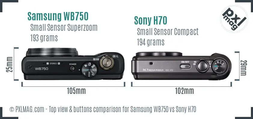 Samsung WB750 vs Sony H70 top view buttons comparison