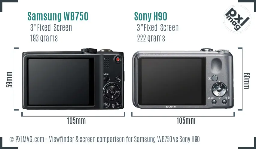 Samsung WB750 vs Sony H90 Screen and Viewfinder comparison