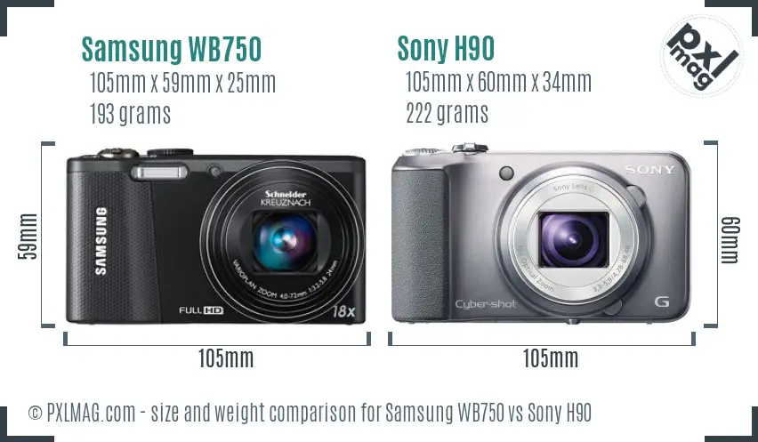 Samsung WB750 vs Sony H90 size comparison