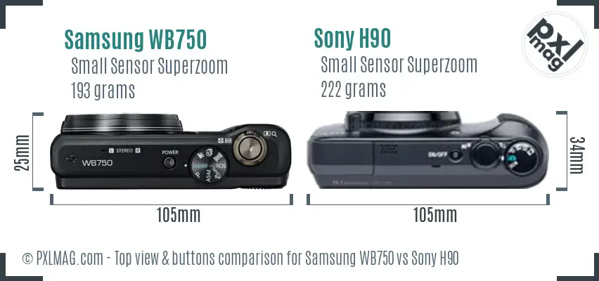 Samsung WB750 vs Sony H90 top view buttons comparison