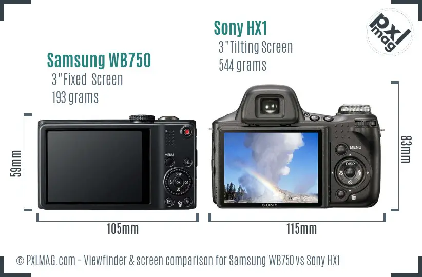 Samsung WB750 vs Sony HX1 Screen and Viewfinder comparison